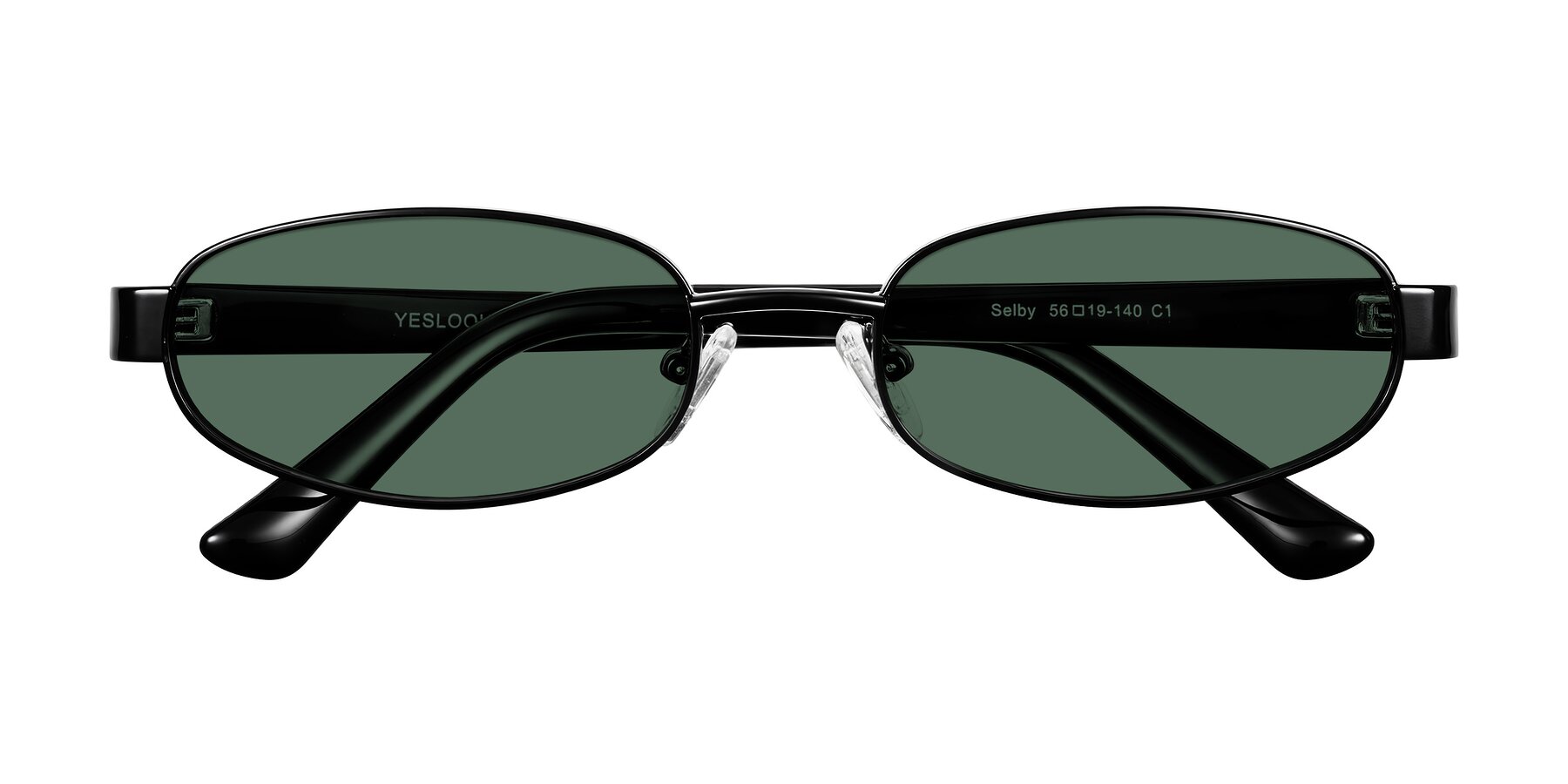 Folded Front of Selby in Black with Green Polarized Lenses