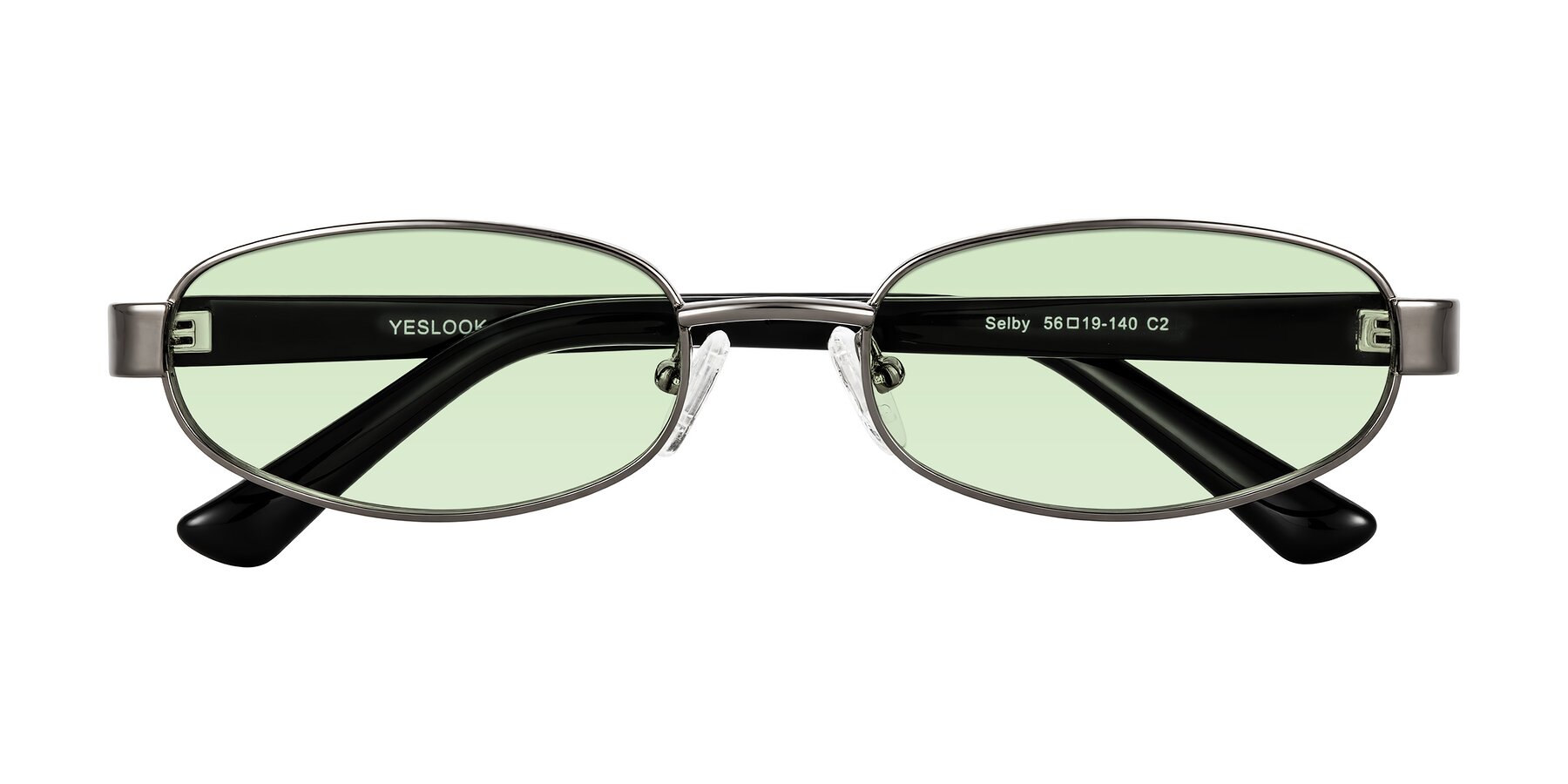 Folded Front of Selby in Gunmetal with Light Green Tinted Lenses
