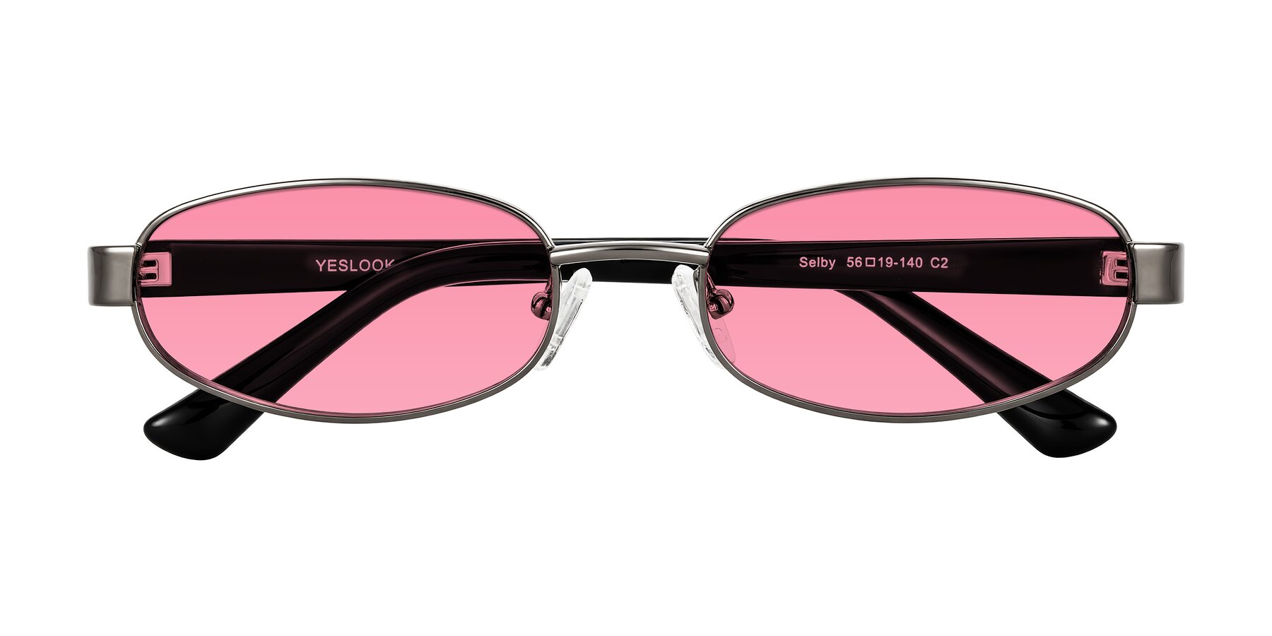 Folded Front of Selby in Gunmetal with Pink Tinted Lenses