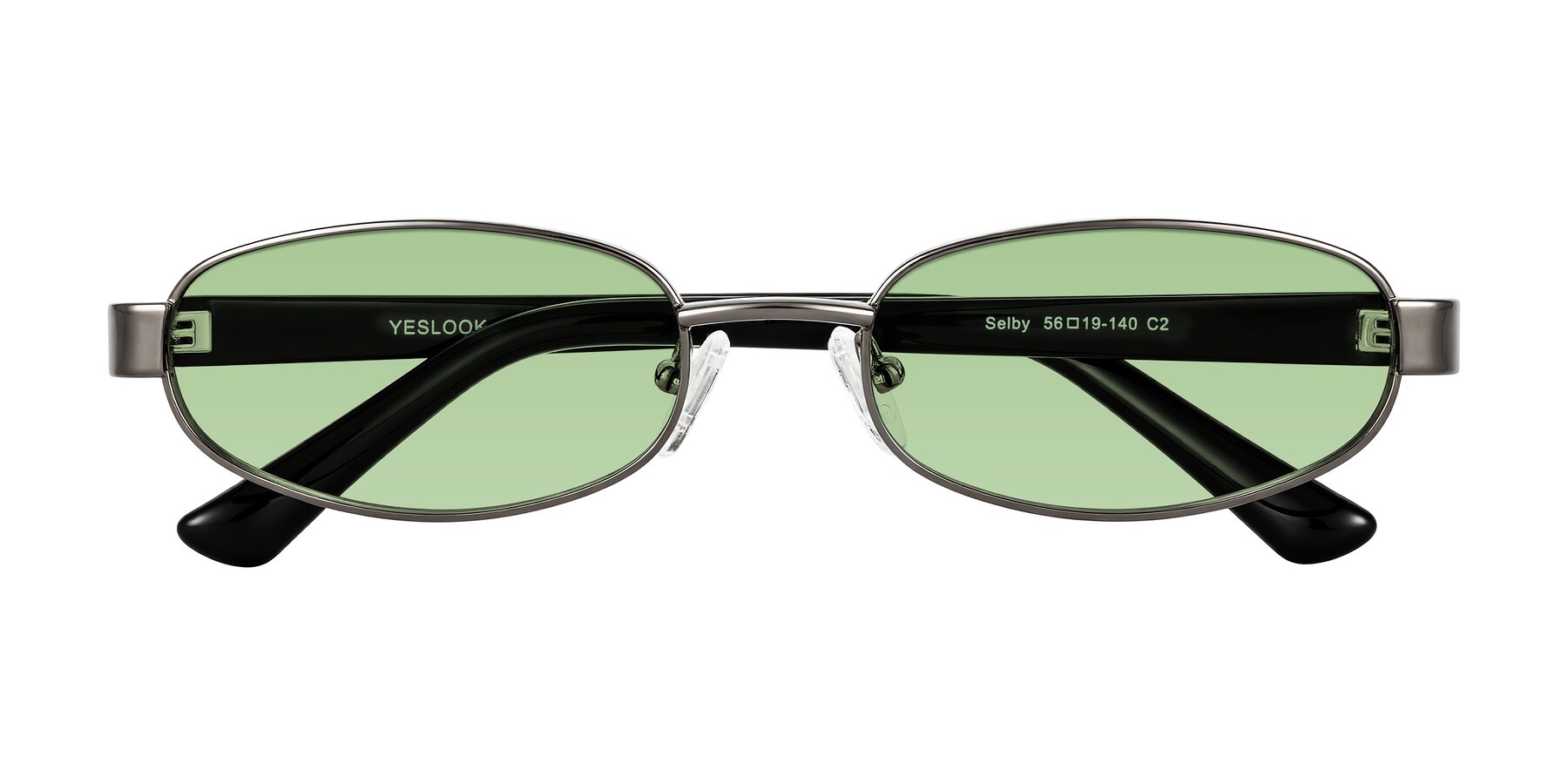 Folded Front of Selby in Gunmetal with Medium Green Tinted Lenses