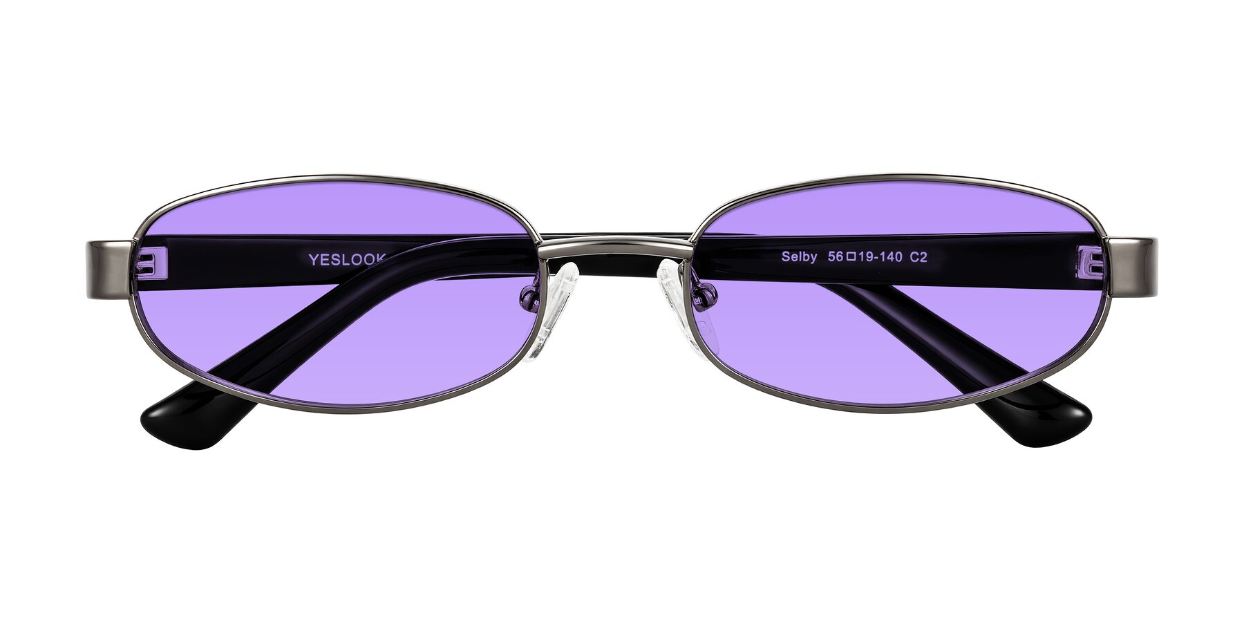 Folded Front of Selby in Gunmetal with Medium Purple Tinted Lenses