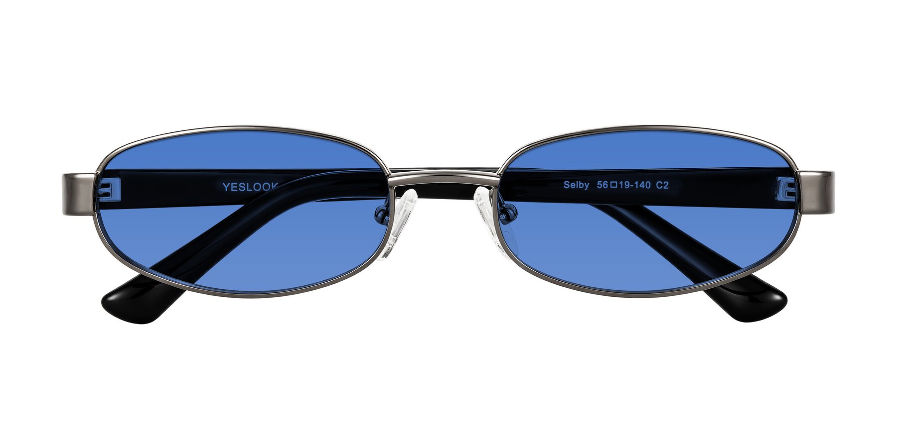 Folded Front of Selby in Gunmetal with Blue Tinted Lenses