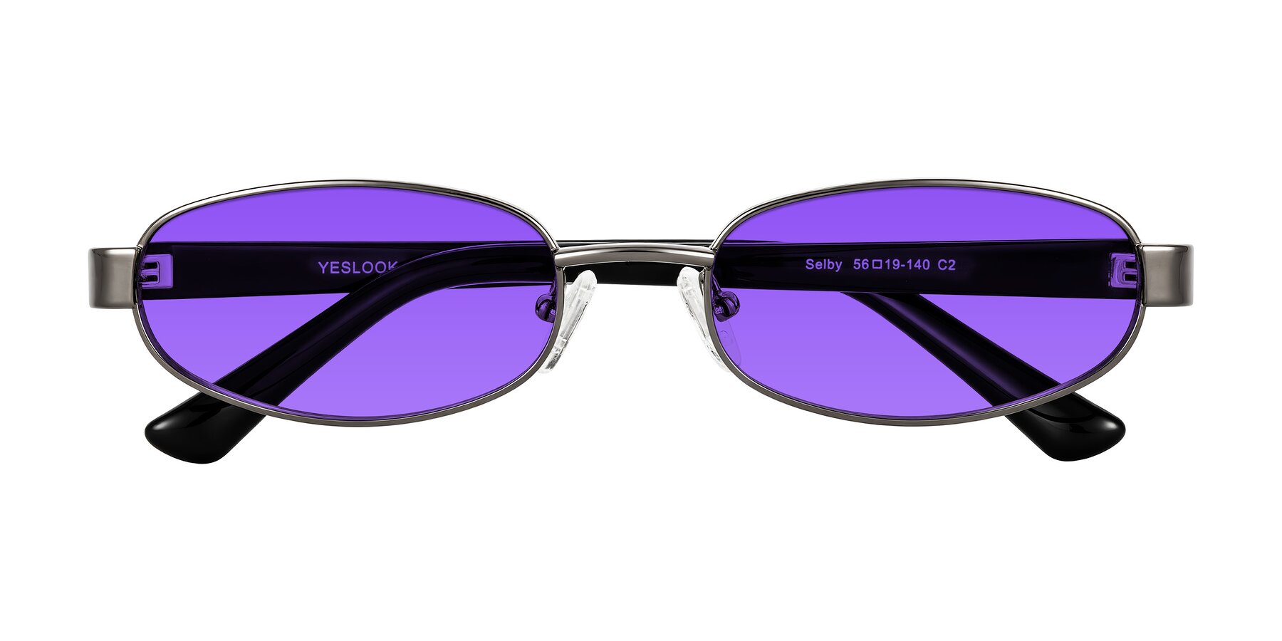 Folded Front of Selby in Gunmetal with Purple Tinted Lenses
