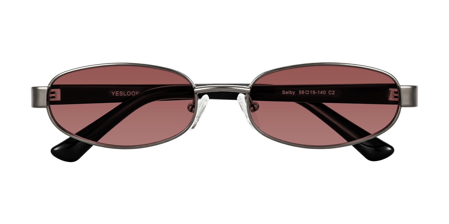 Folded Front of Selby in Gunmetal with Garnet Tinted Lenses