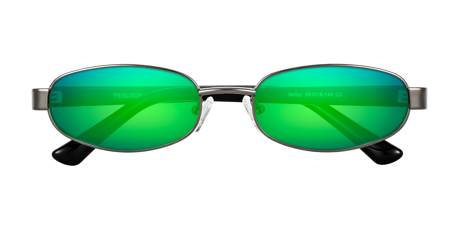 Folded Front of Selby in Gunmetal with Green Mirrored Lenses