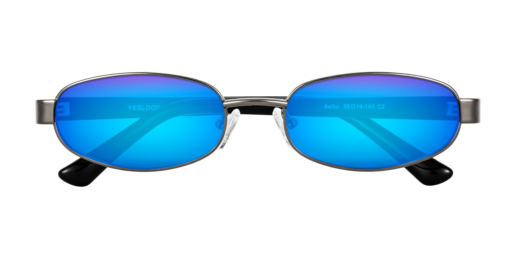Folded Front of Selby in Gunmetal with Blue Mirrored Lenses