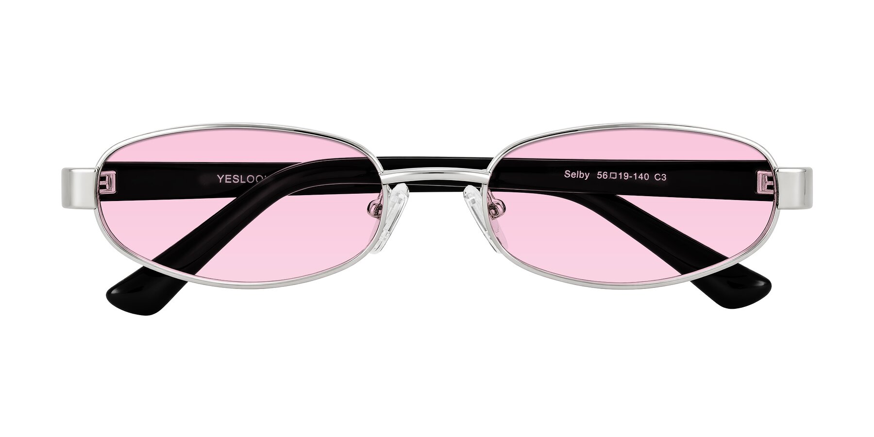 Folded Front of Selby in Silver with Light Pink Tinted Lenses