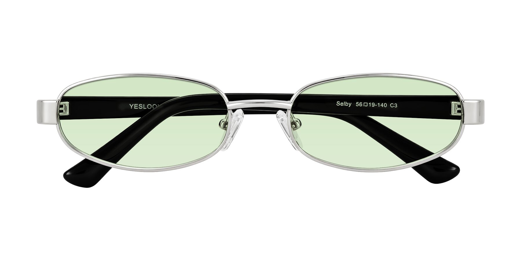 Folded Front of Selby in Silver with Light Green Tinted Lenses