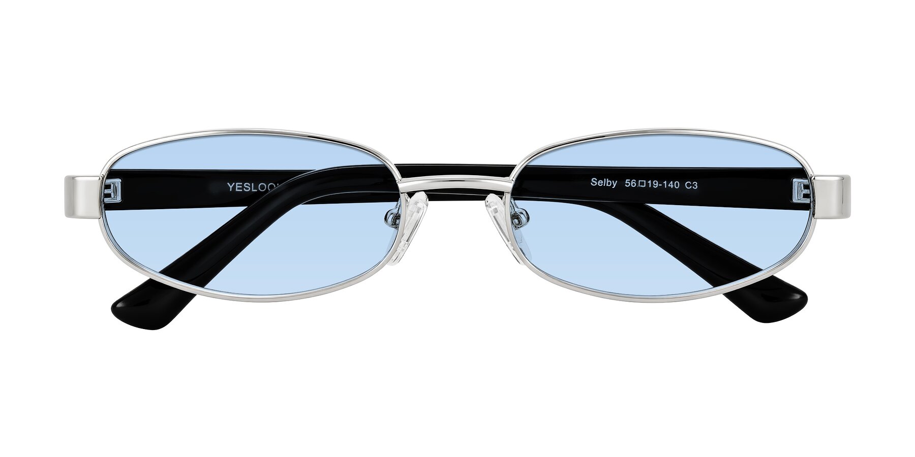 Folded Front of Selby in Silver with Light Blue Tinted Lenses