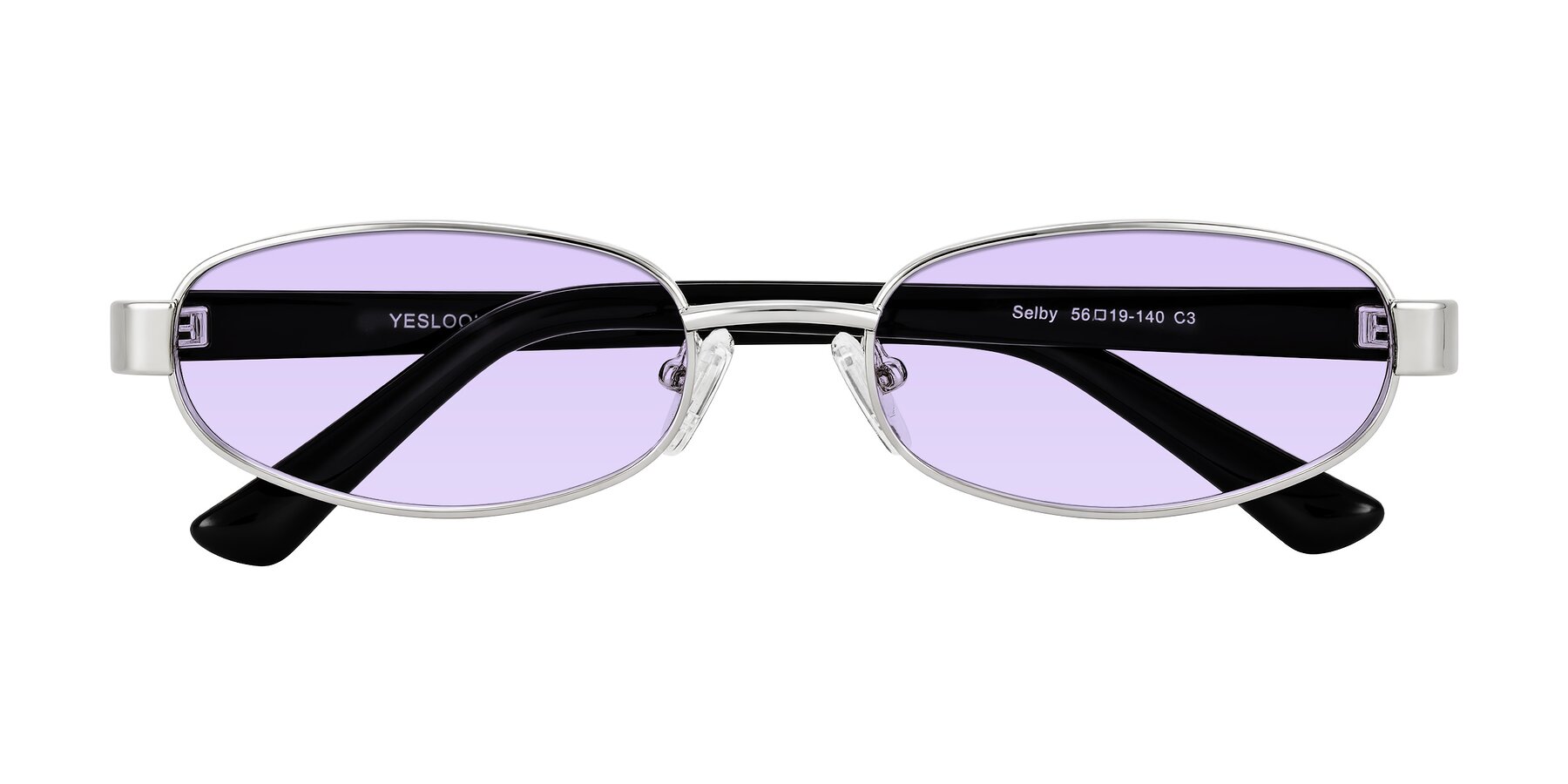 Folded Front of Selby in Silver with Light Purple Tinted Lenses