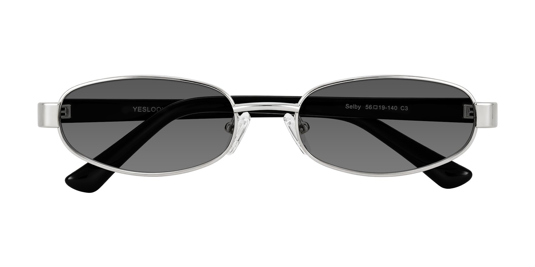 Folded Front of Selby in Silver with Medium Gray Tinted Lenses