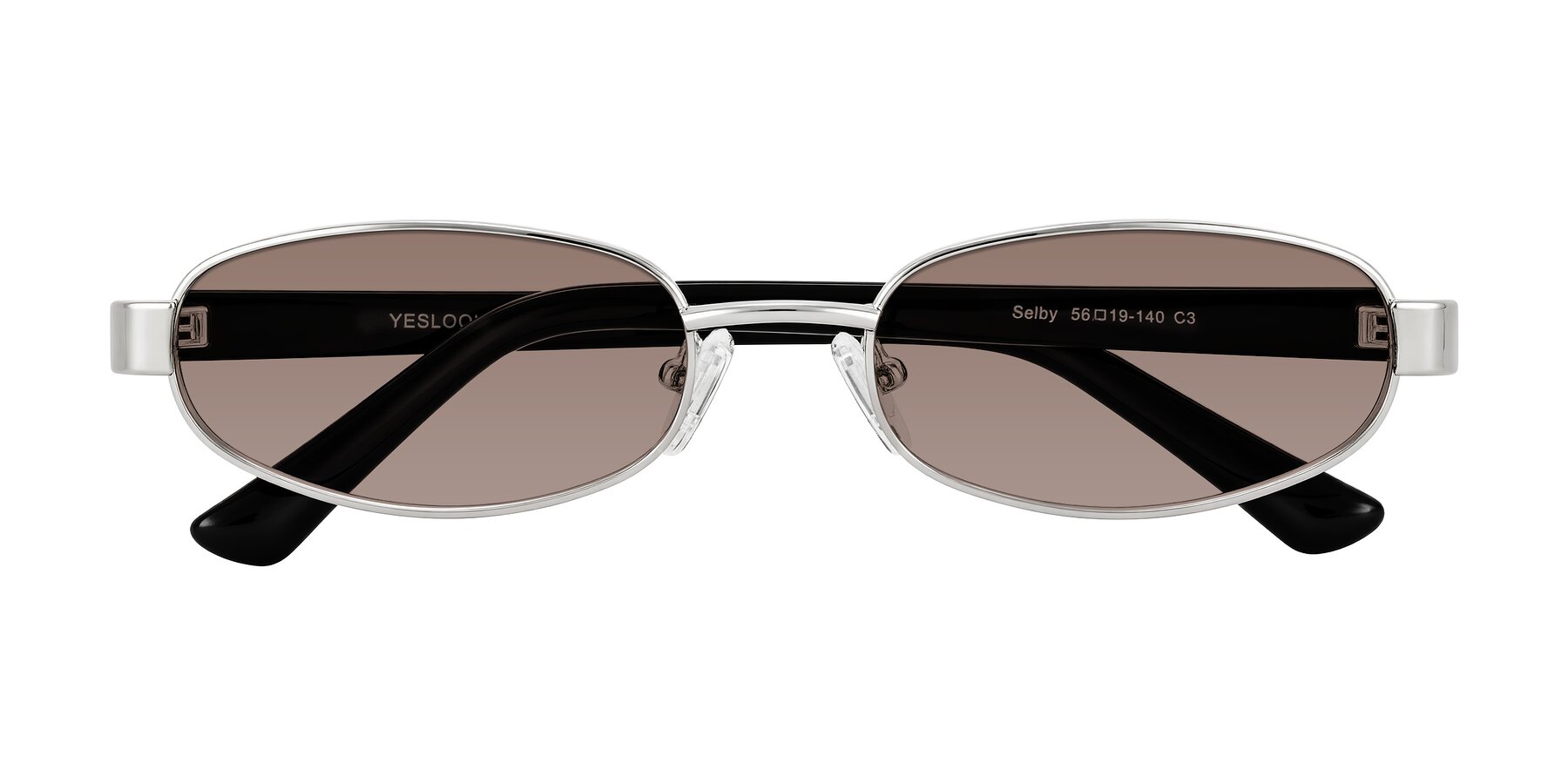 Folded Front of Selby in Silver with Medium Brown Tinted Lenses