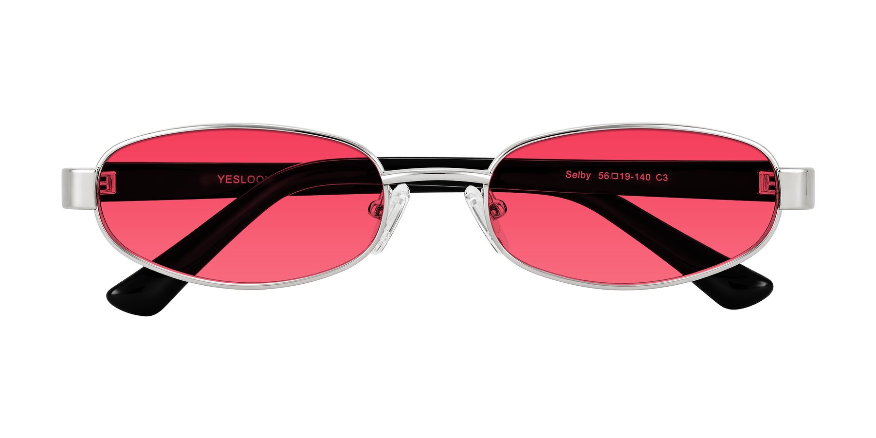 Folded Front of Selby in Silver with Red Tinted Lenses