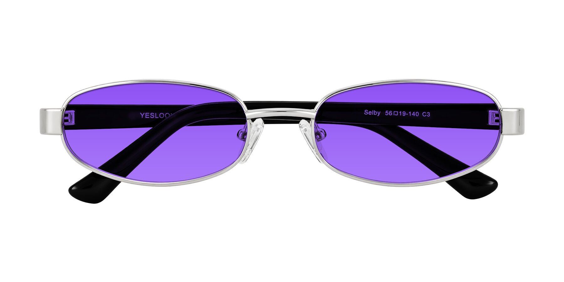 Folded Front of Selby in Silver with Purple Tinted Lenses