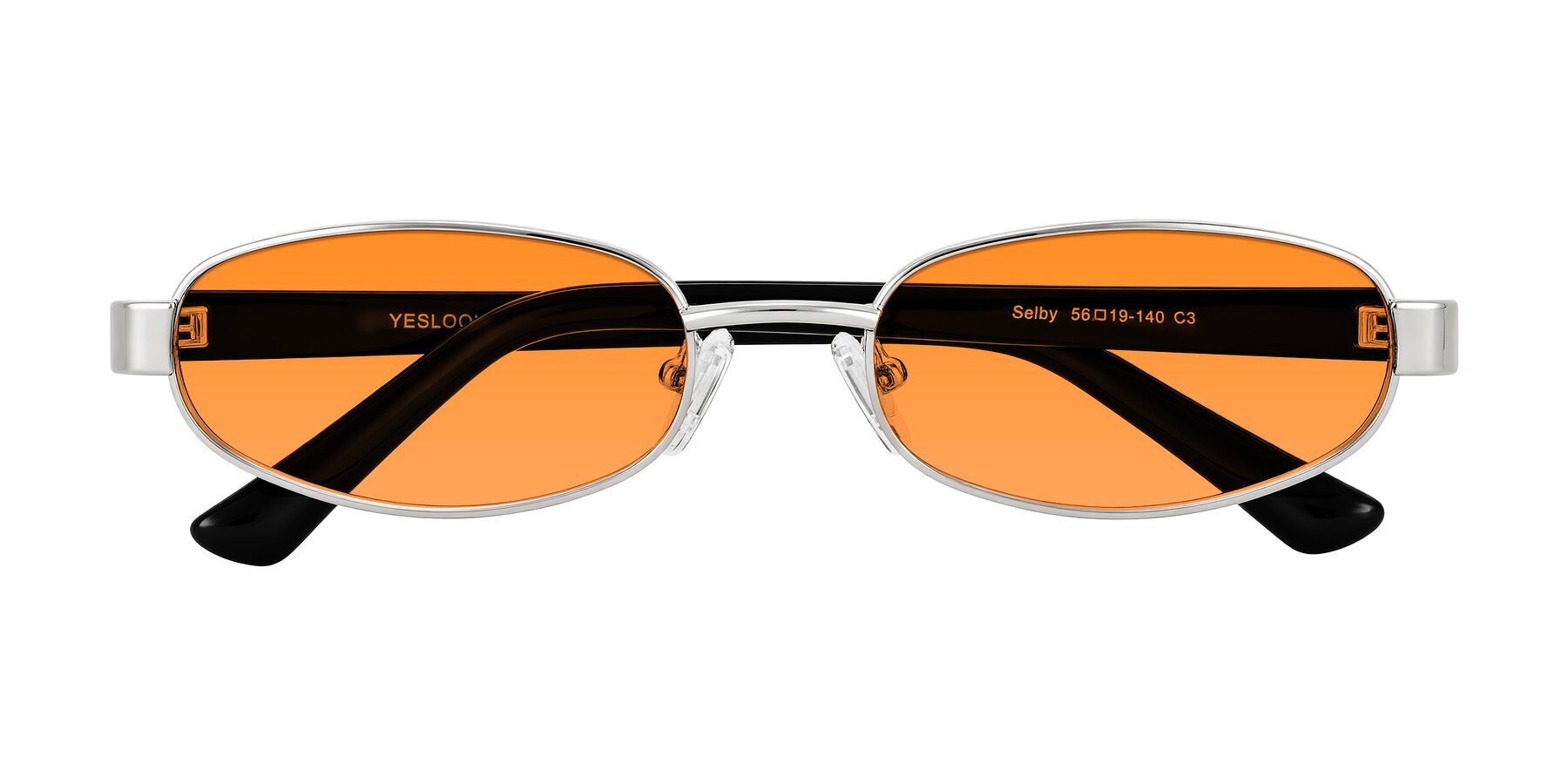 Folded Front of Selby in Silver with Orange Tinted Lenses