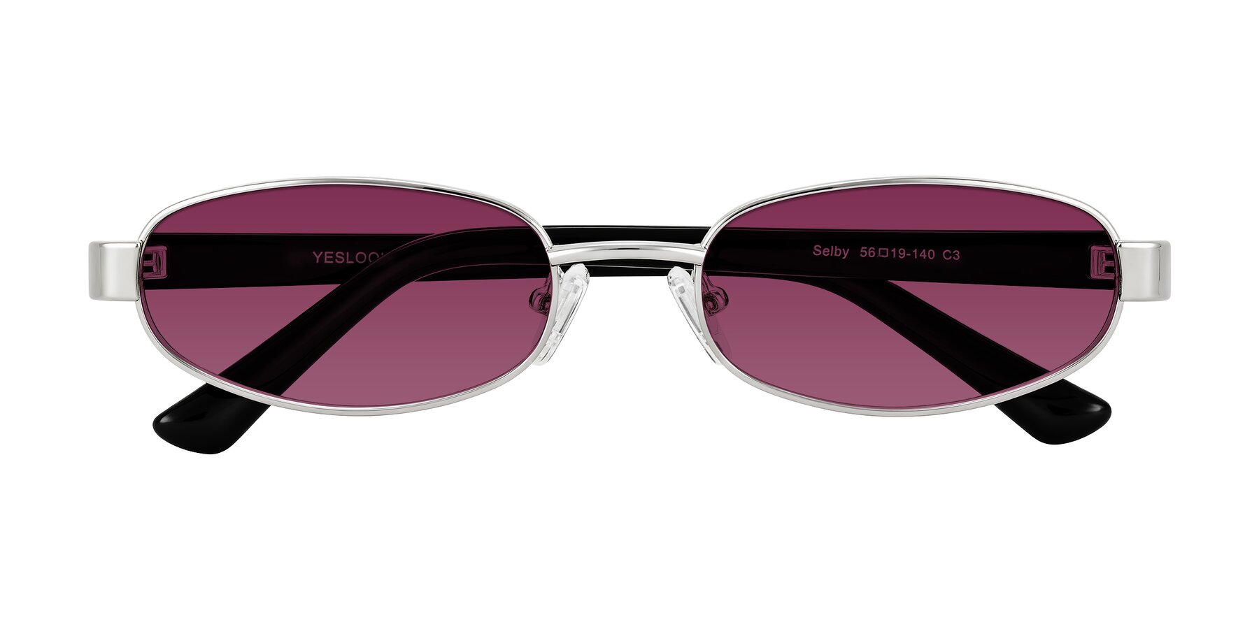 Folded Front of Selby in Silver with Wine Tinted Lenses