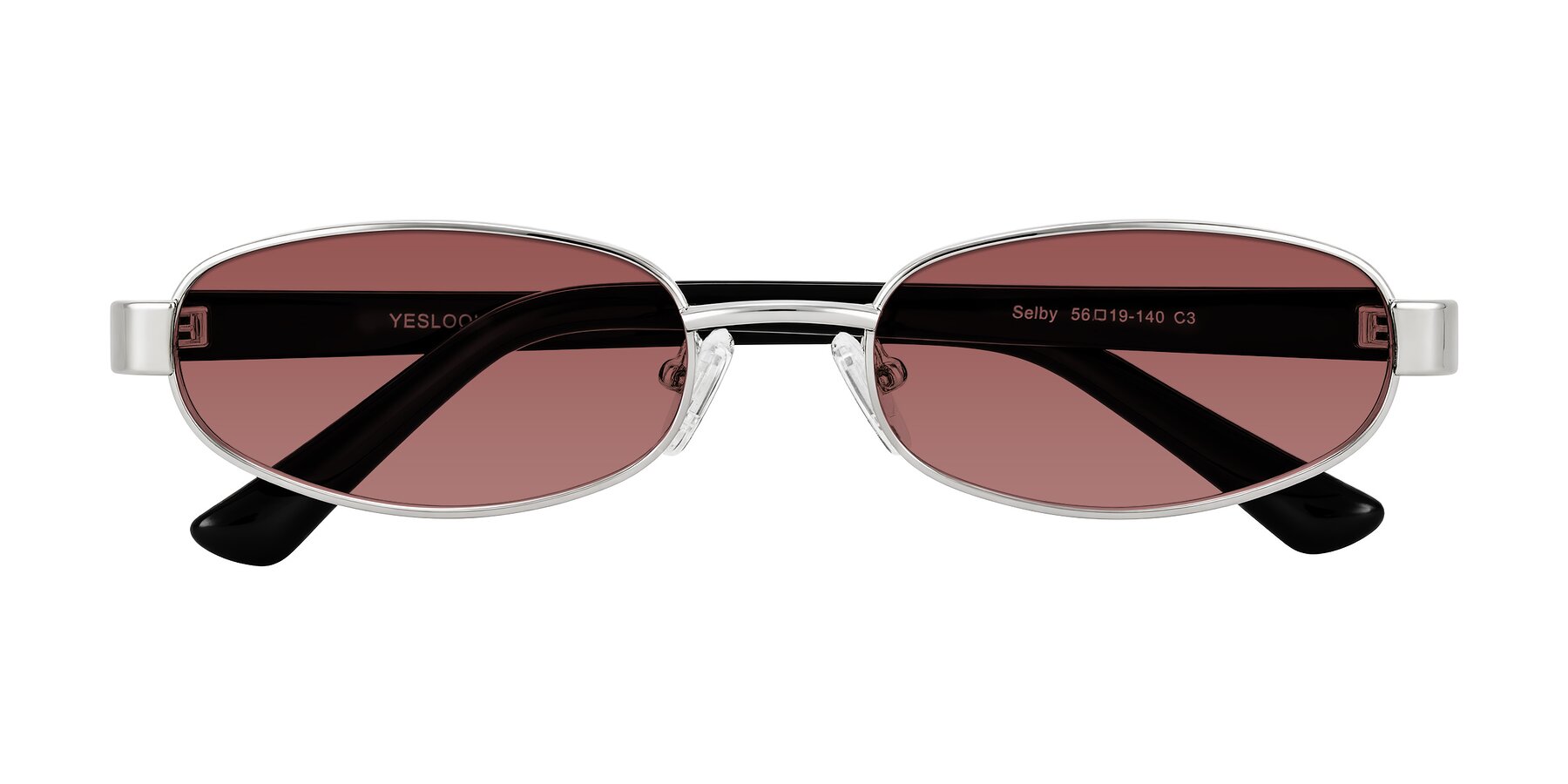 Folded Front of Selby in Silver with Garnet Tinted Lenses