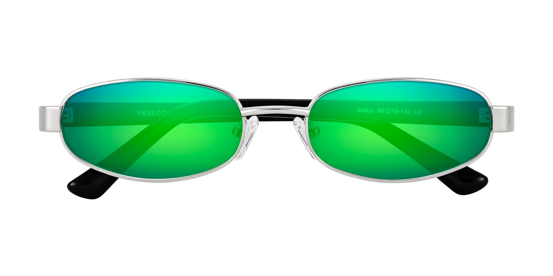 Folded Front of Selby in Silver with Green Mirrored Lenses