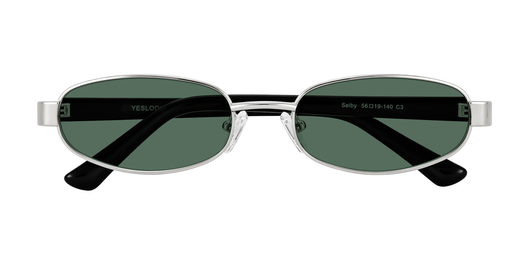 Folded Front of Selby in Silver with Green Polarized Lenses