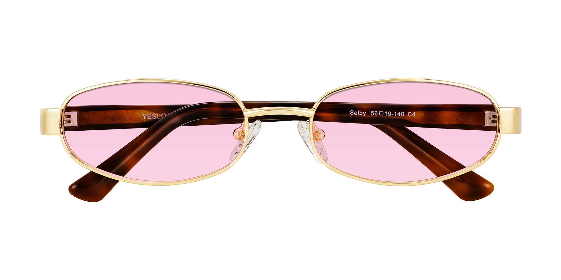 Folded Front of Selby in Gold with Light Pink Tinted Lenses