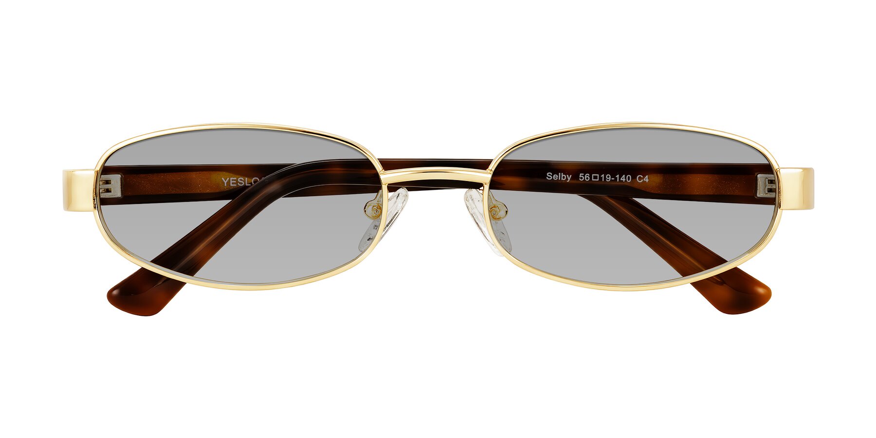 Folded Front of Selby in Gold with Light Gray Tinted Lenses