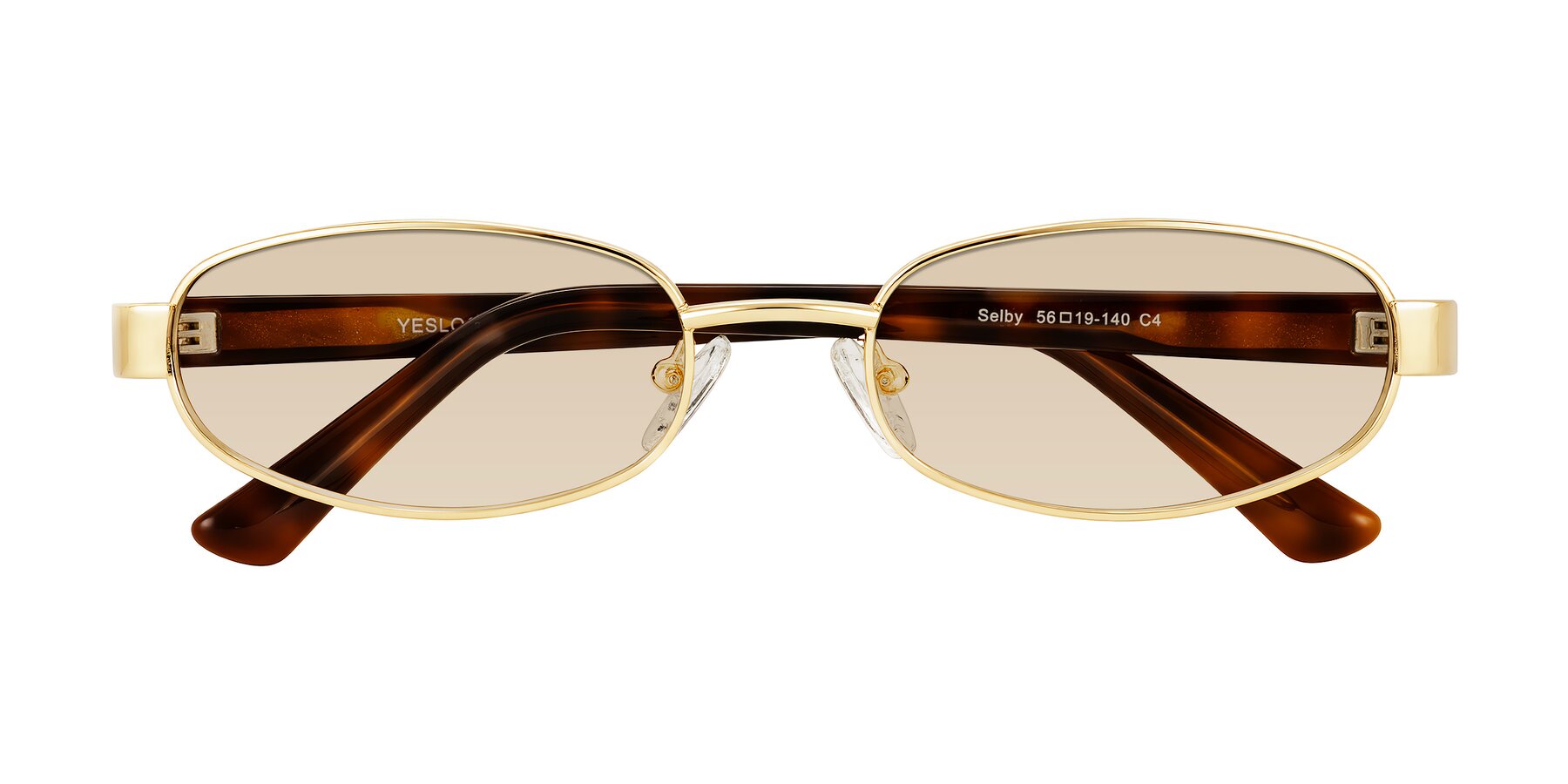 Folded Front of Selby in Gold with Light Brown Tinted Lenses