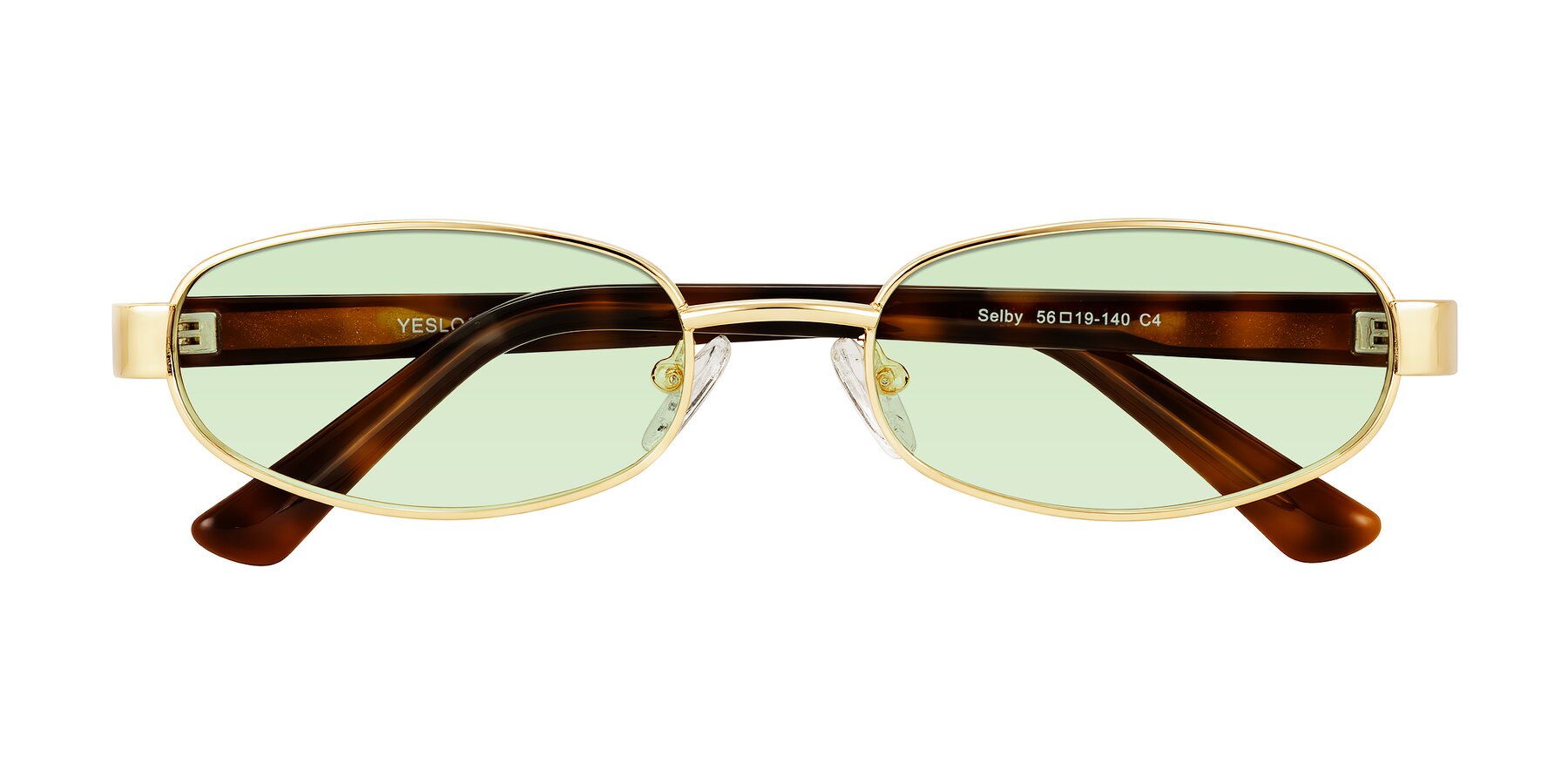 Folded Front of Selby in Gold with Light Green Tinted Lenses