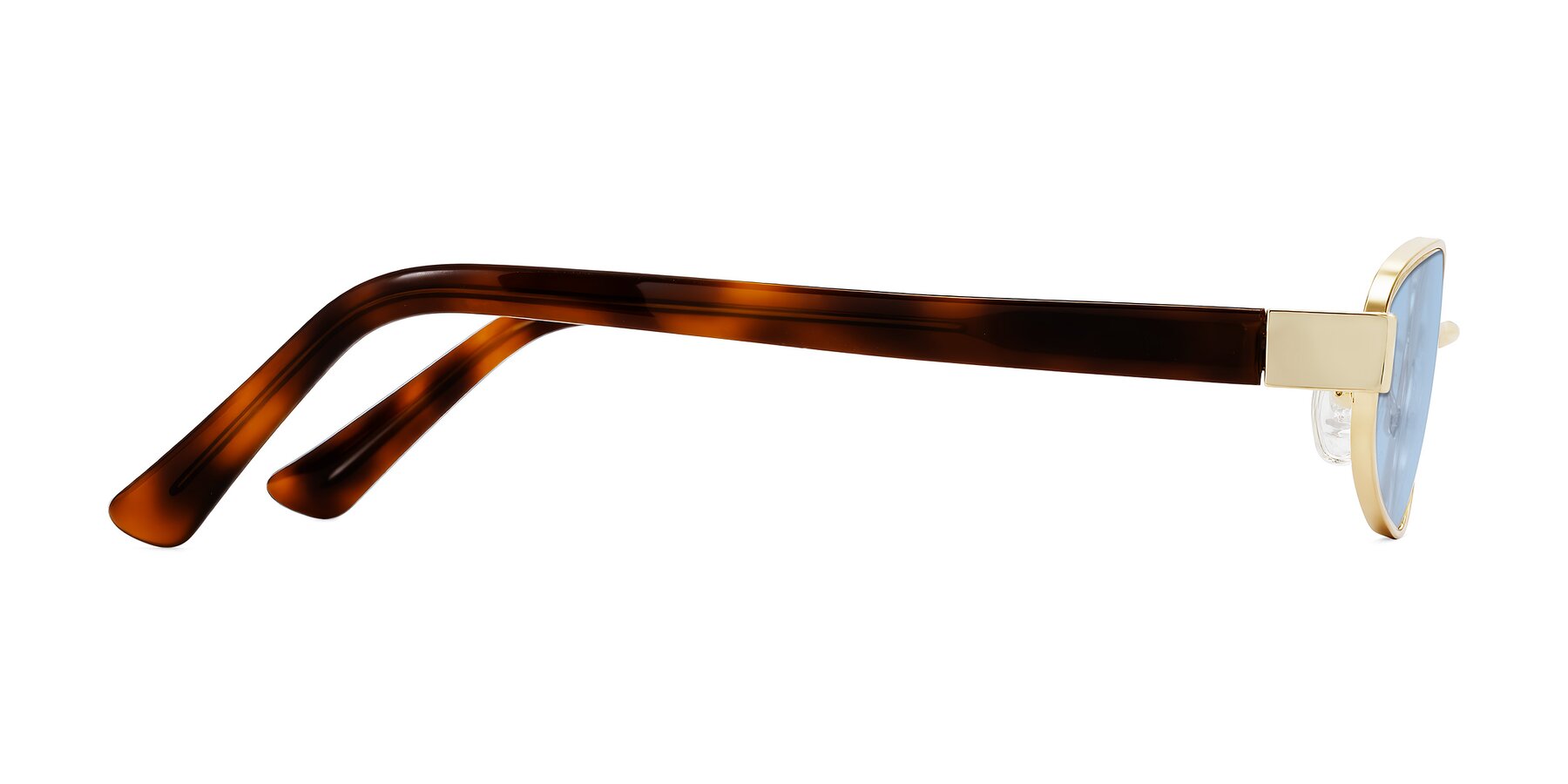 Side of Selby in Gold with Light Blue Tinted Lenses