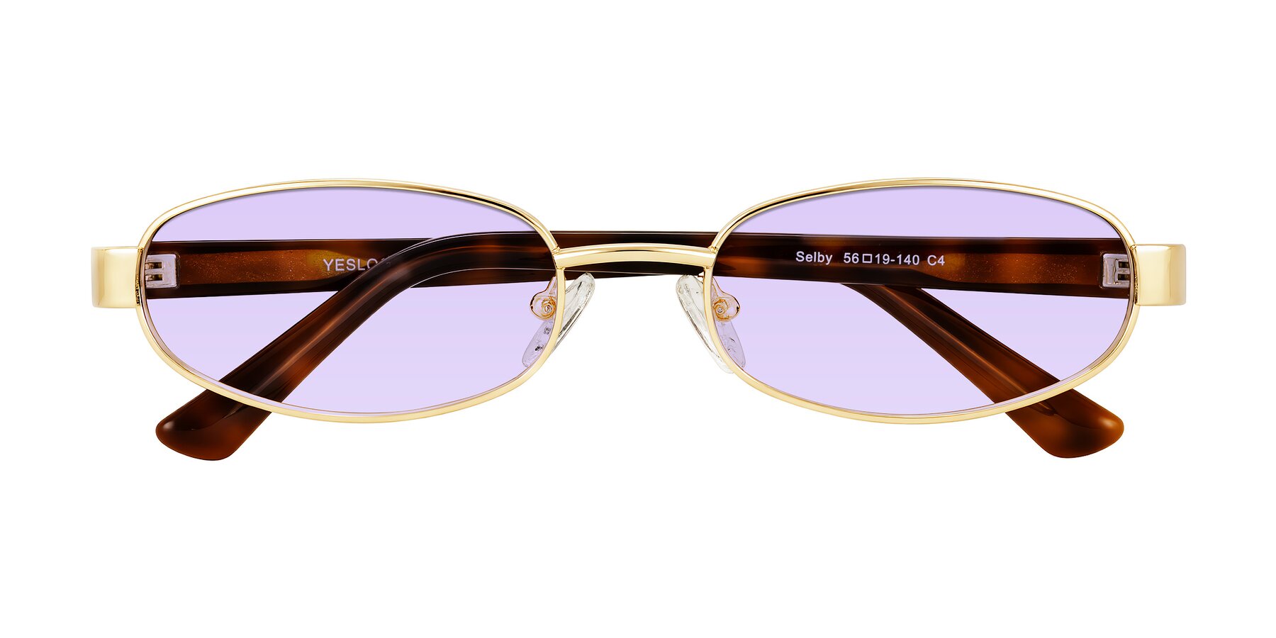 Folded Front of Selby in Gold with Light Purple Tinted Lenses