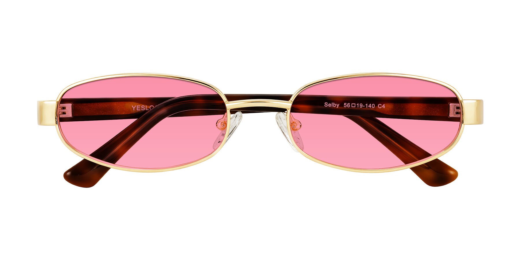Folded Front of Selby in Gold with Pink Tinted Lenses