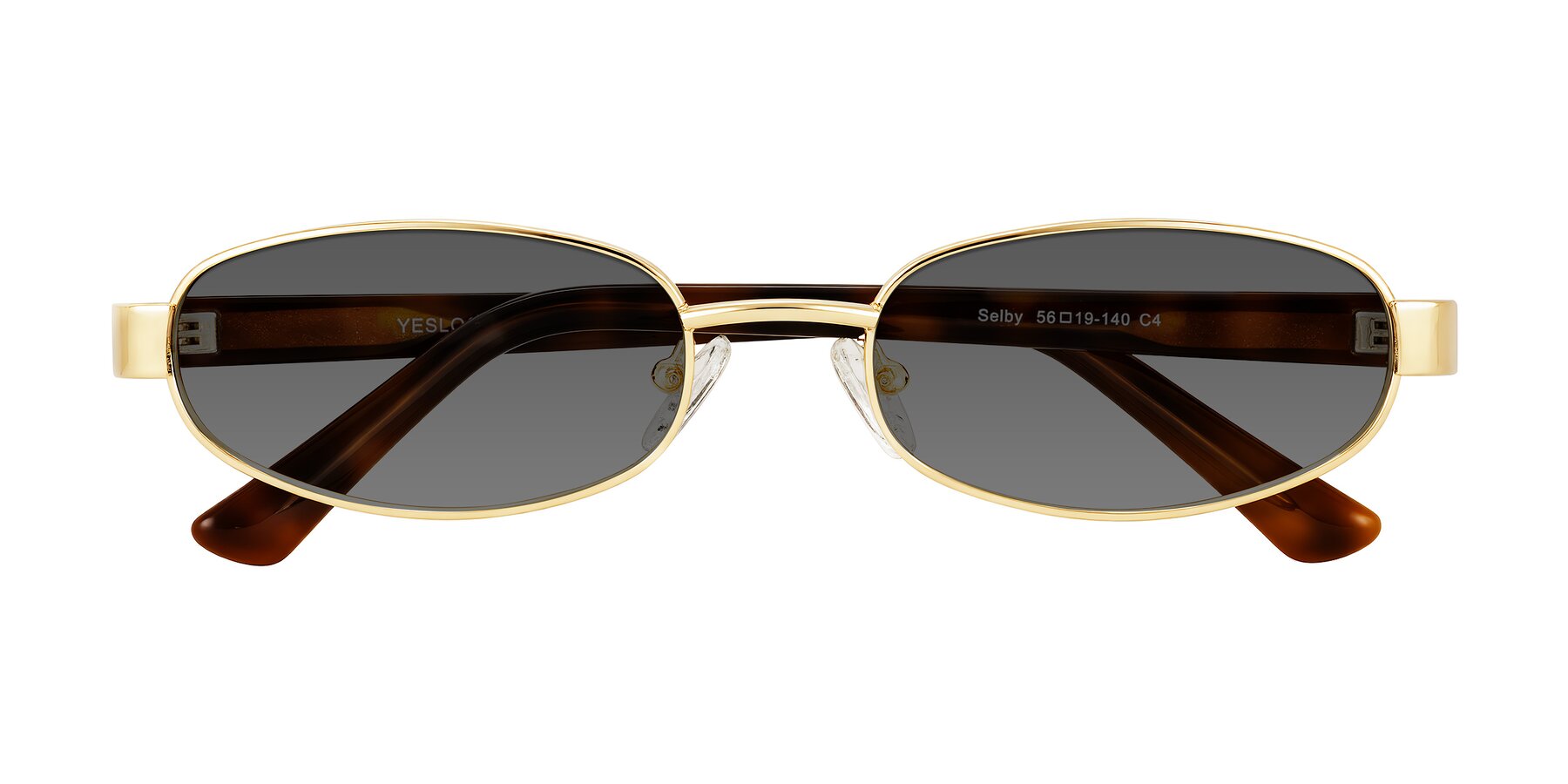 Folded Front of Selby in Gold with Medium Gray Tinted Lenses