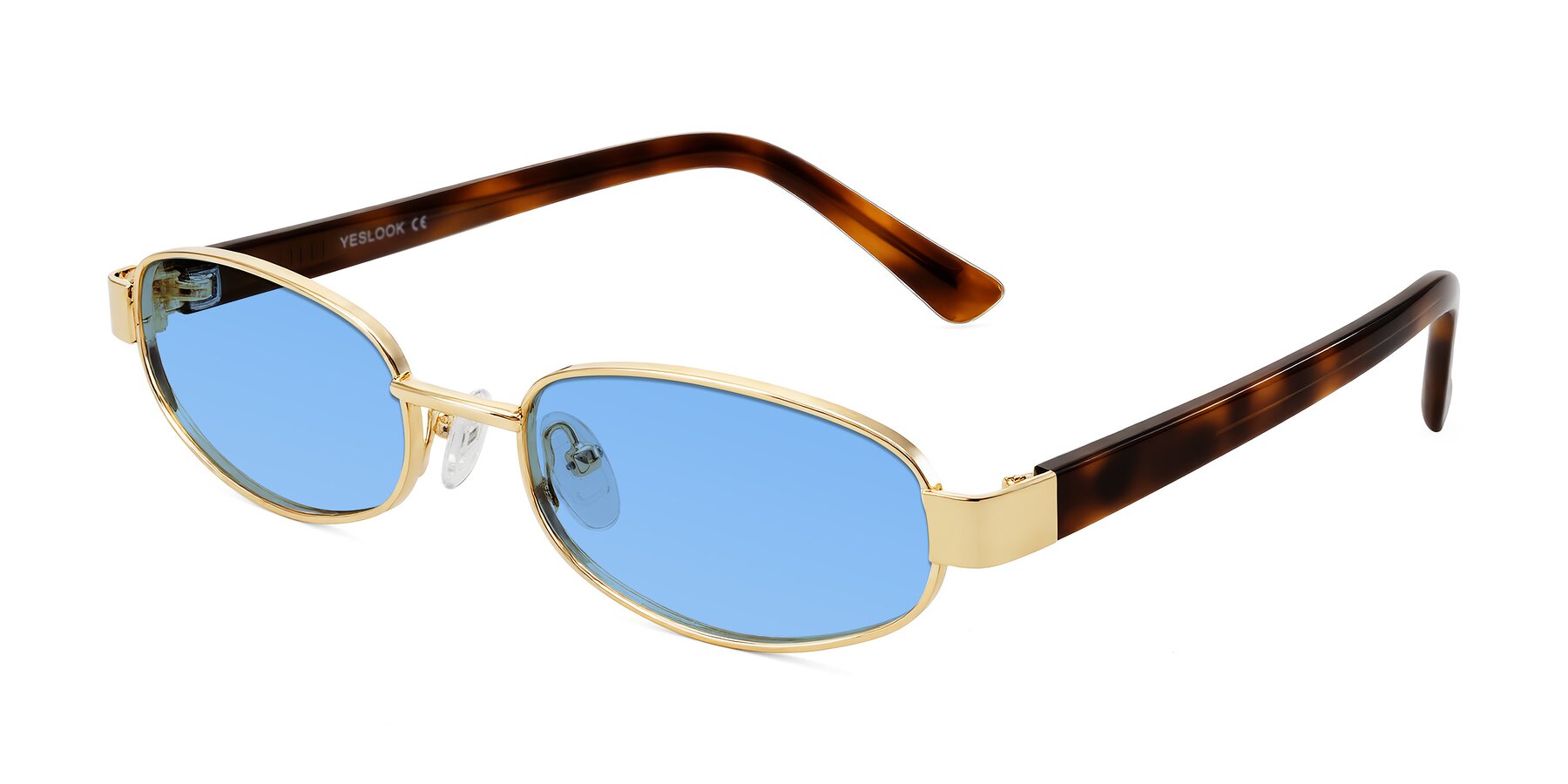 Angle of Selby in Gold with Medium Blue Tinted Lenses