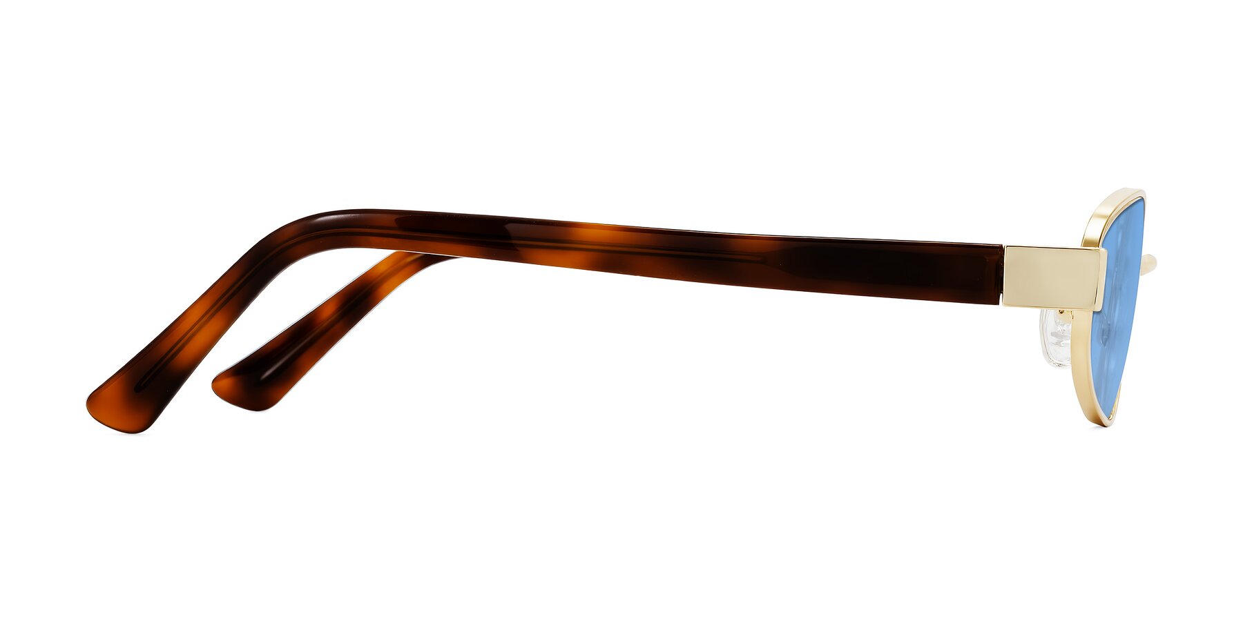 Side of Selby in Gold with Medium Blue Tinted Lenses