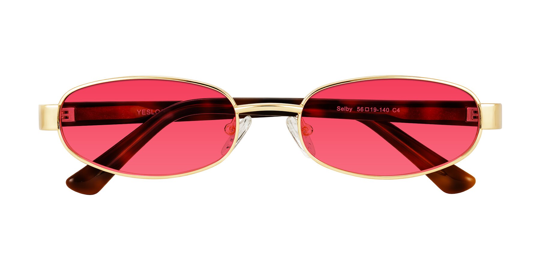 Folded Front of Selby in Gold with Red Tinted Lenses