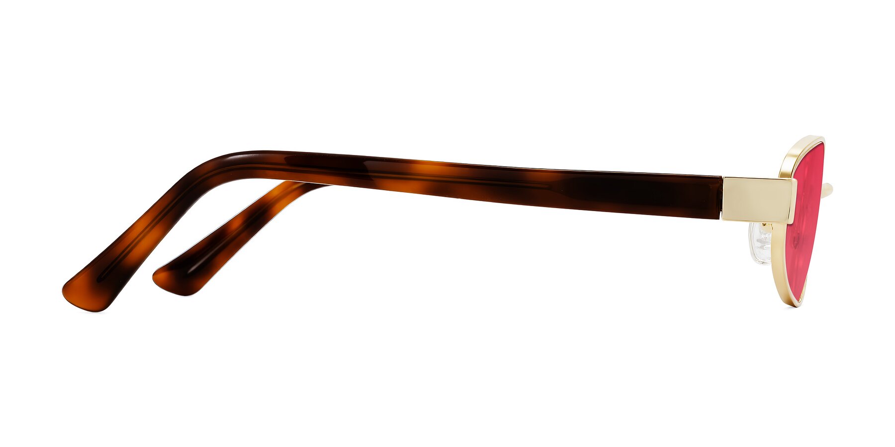 Side of Selby in Gold with Red Tinted Lenses