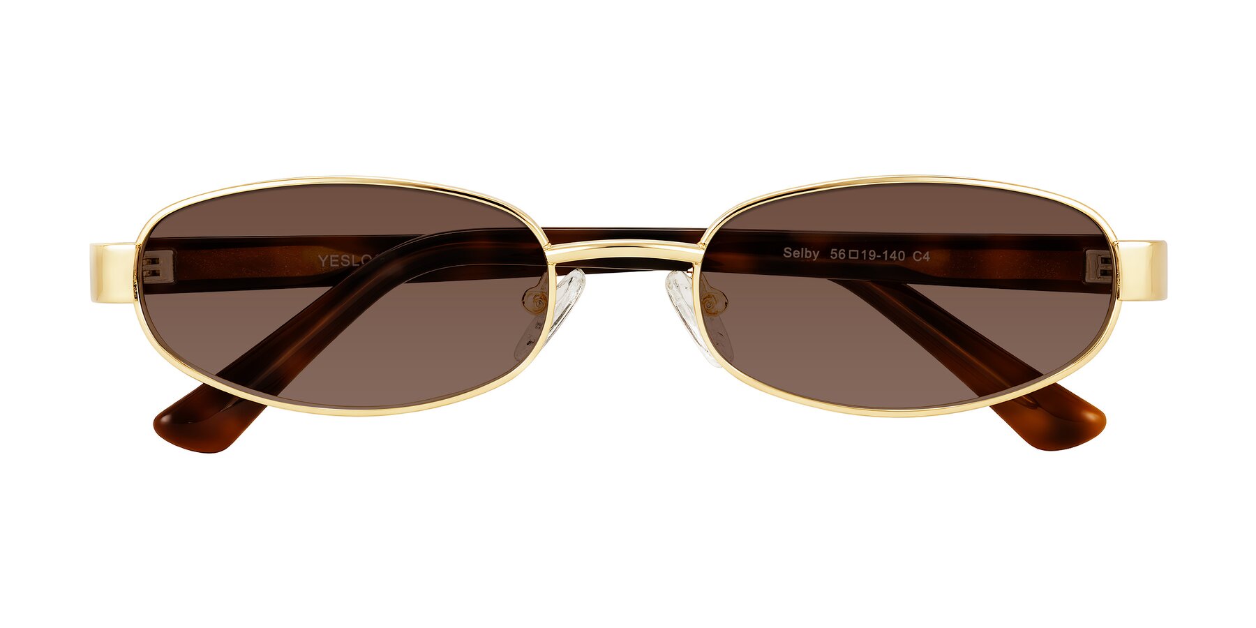 Folded Front of Selby in Gold with Brown Tinted Lenses