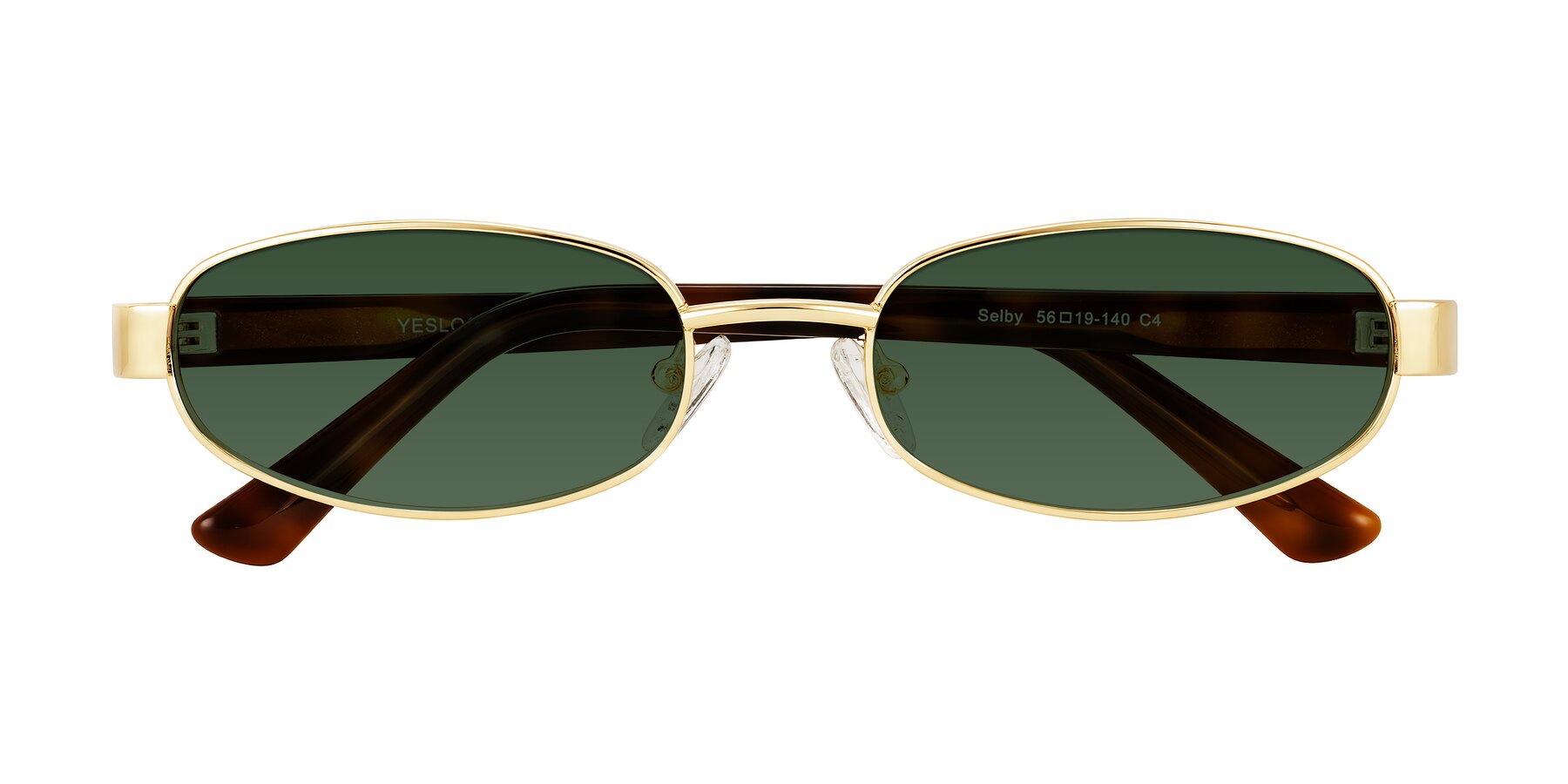 Folded Front of Selby in Gold with Green Tinted Lenses