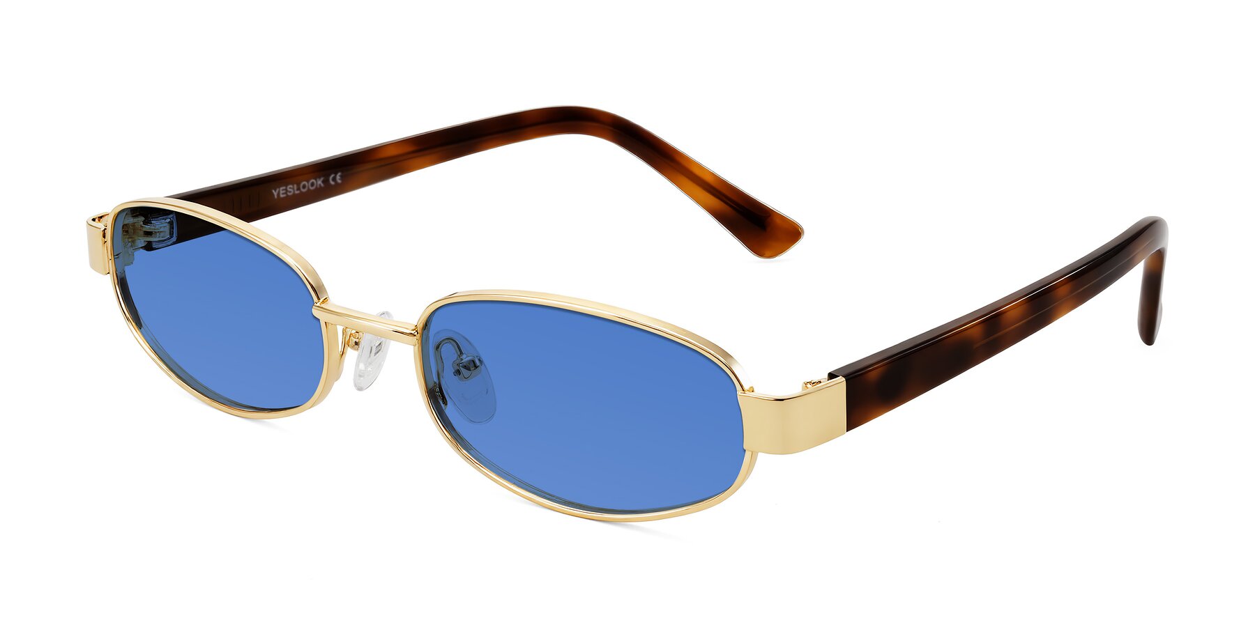 Angle of Selby in Gold with Blue Tinted Lenses