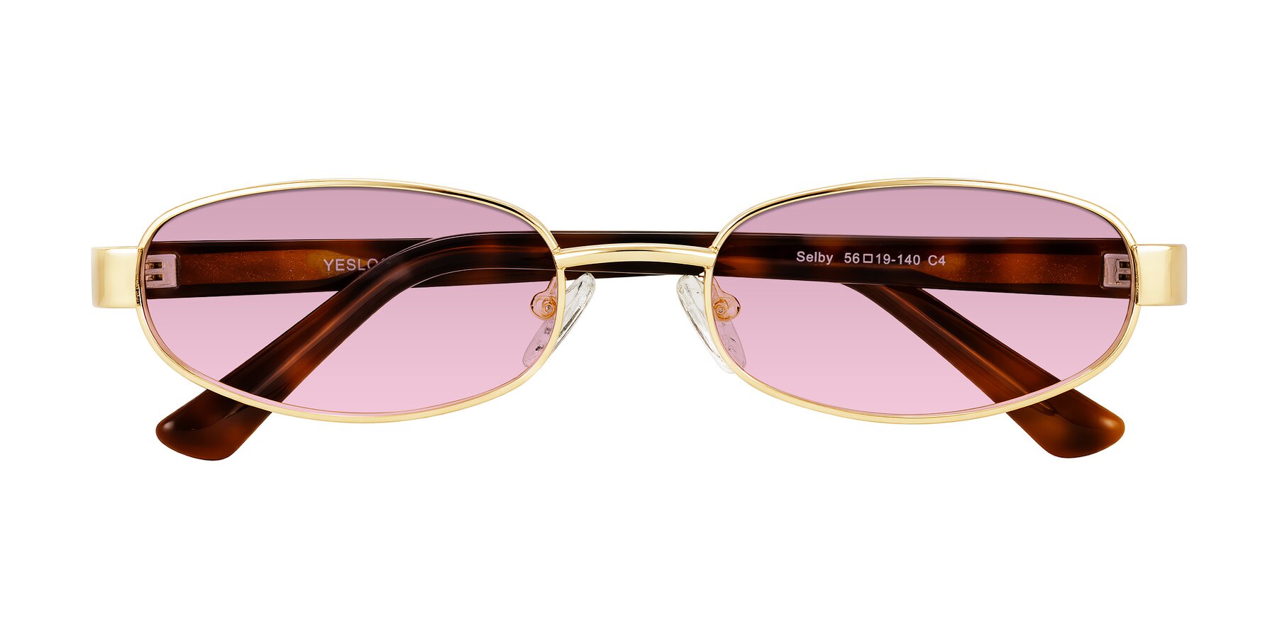 Folded Front of Selby in Gold with Light Wine Tinted Lenses