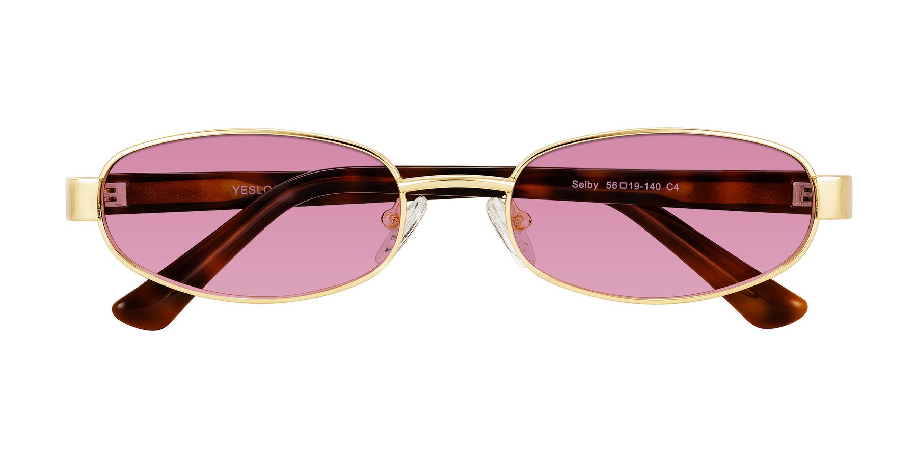 Folded Front of Selby in Gold with Medium Wine Tinted Lenses