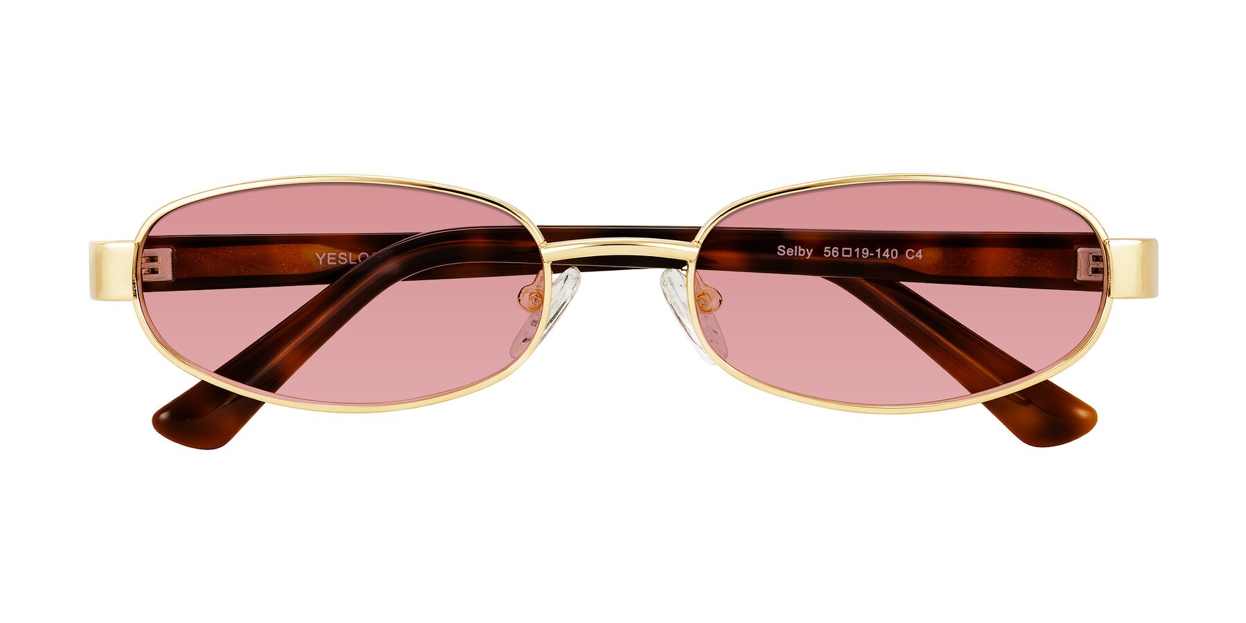 Folded Front of Selby in Gold with Medium Garnet Tinted Lenses