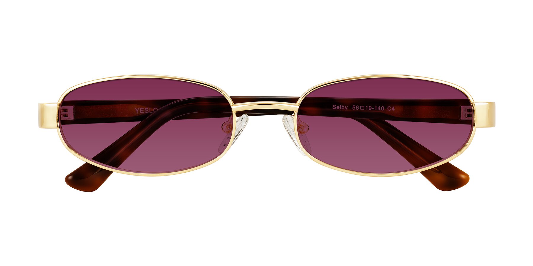 Folded Front of Selby in Gold with Wine Tinted Lenses