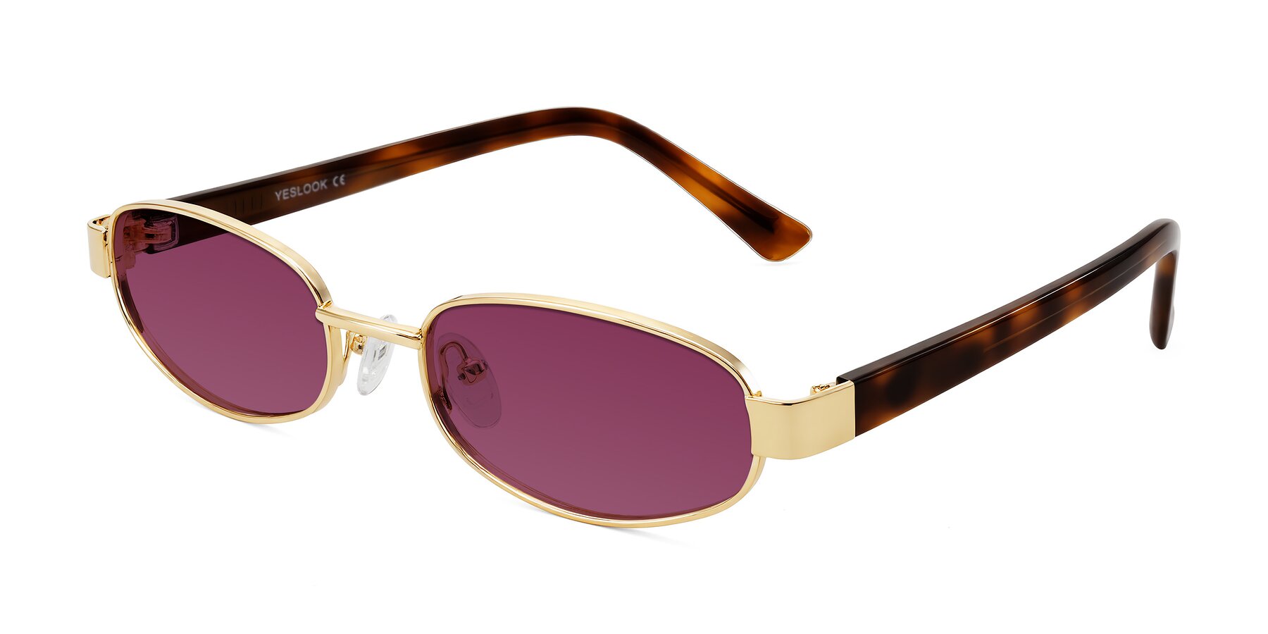 Angle of Selby in Gold with Wine Tinted Lenses