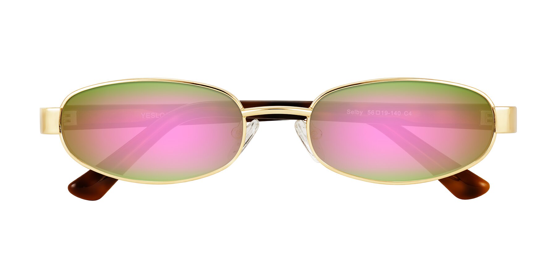 Folded Front of Selby in Gold with Pink Mirrored Lenses
