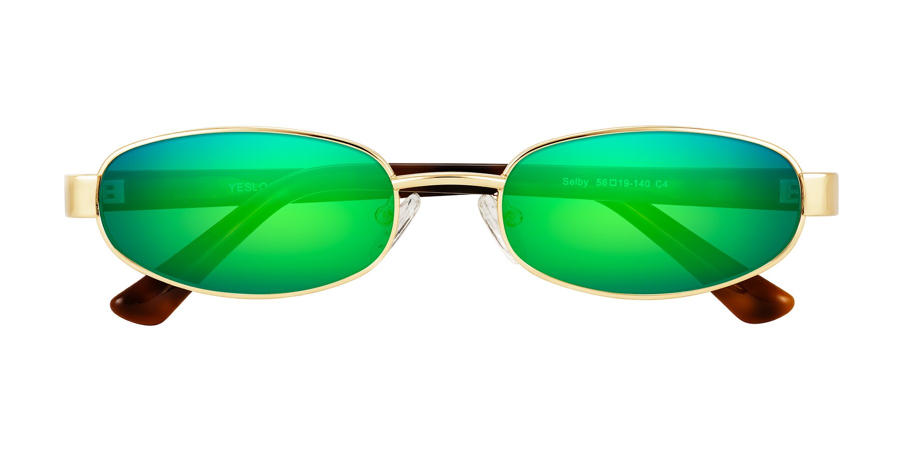 Folded Front of Selby in Gold with Green Mirrored Lenses