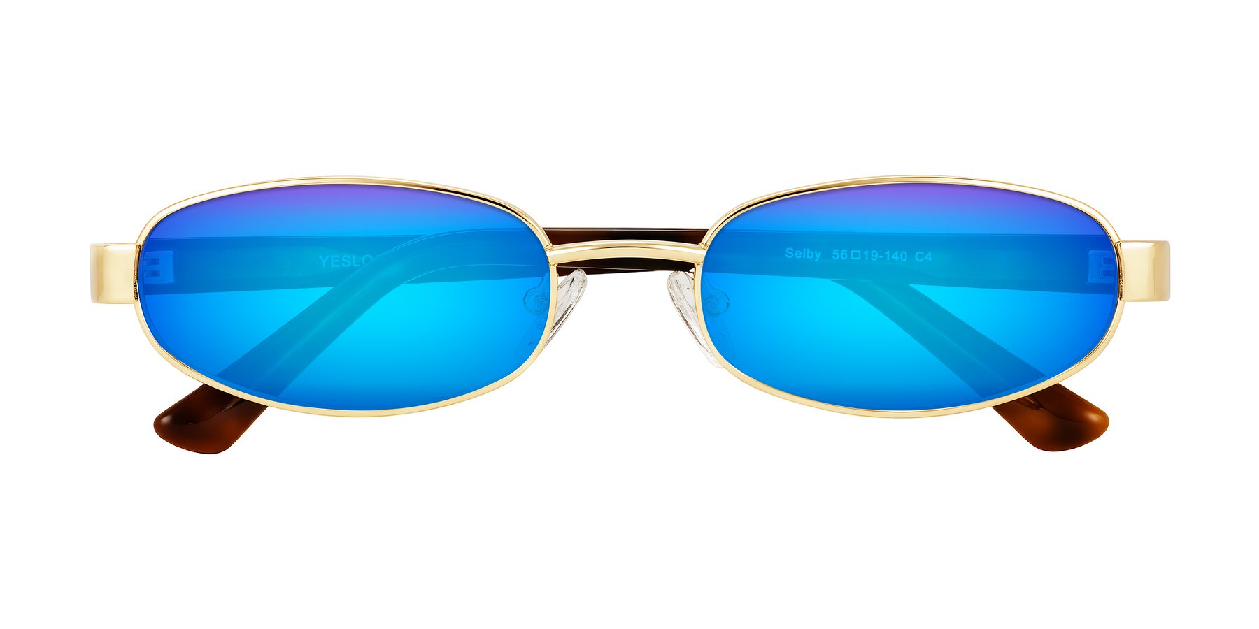 Folded Front of Selby in Gold with Blue Mirrored Lenses