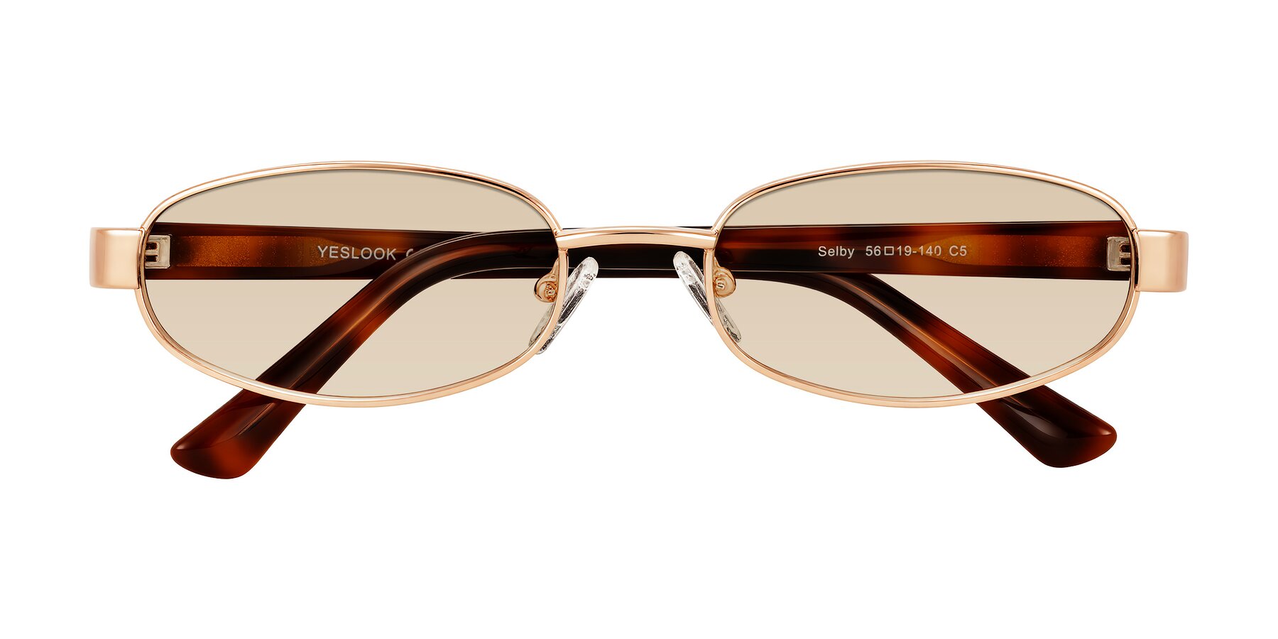 Folded Front of Selby in Rose Gold with Light Brown Tinted Lenses