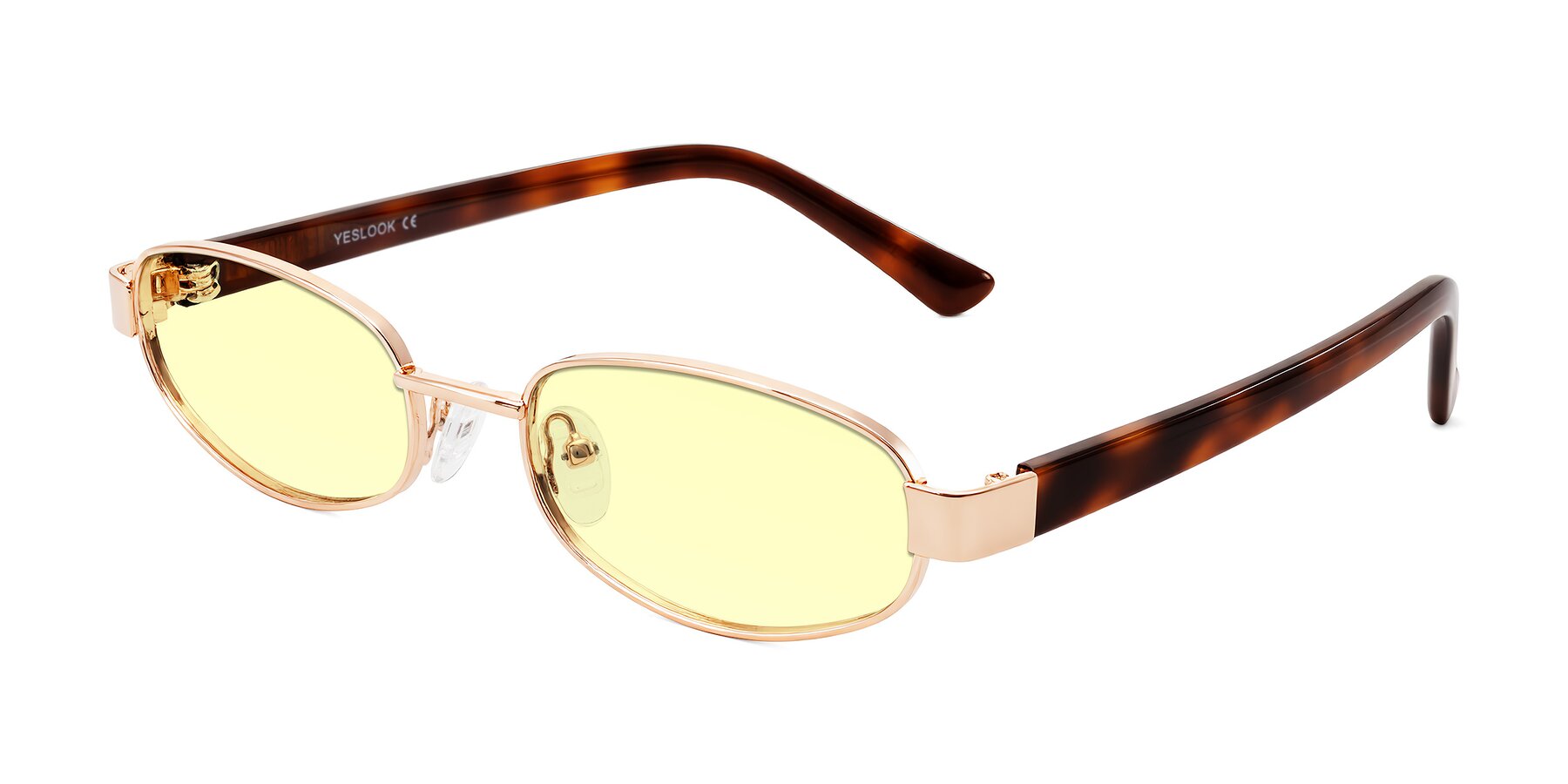 Angle of Selby in Rose Gold with Light Yellow Tinted Lenses