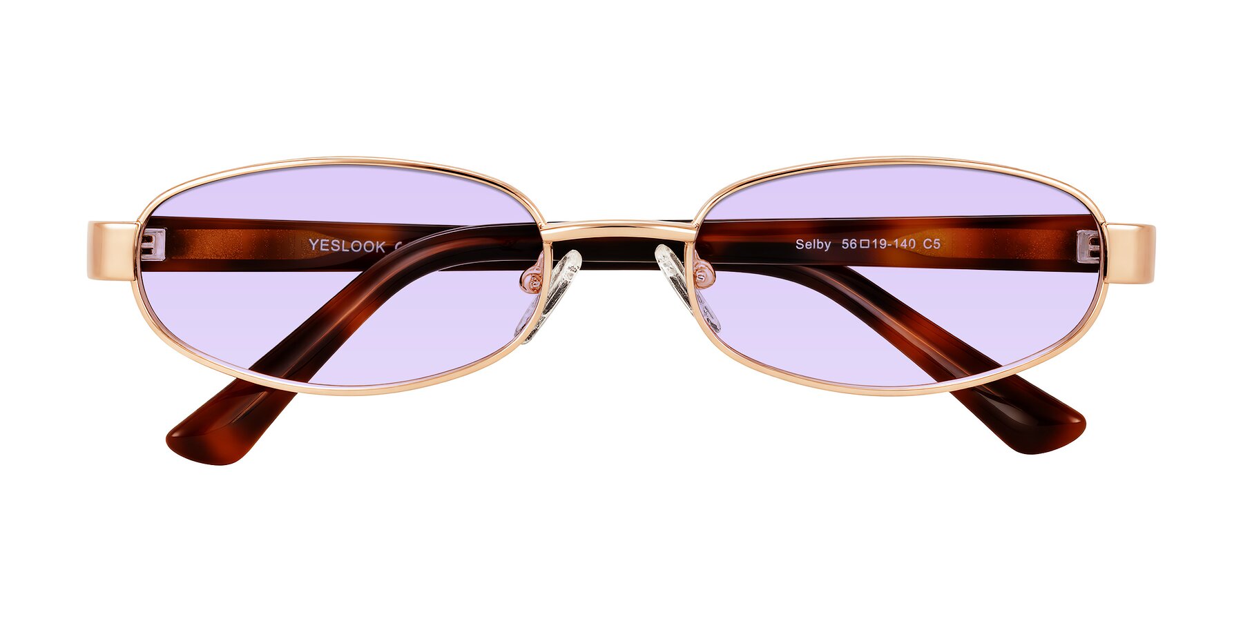 Folded Front of Selby in Rose Gold with Light Purple Tinted Lenses