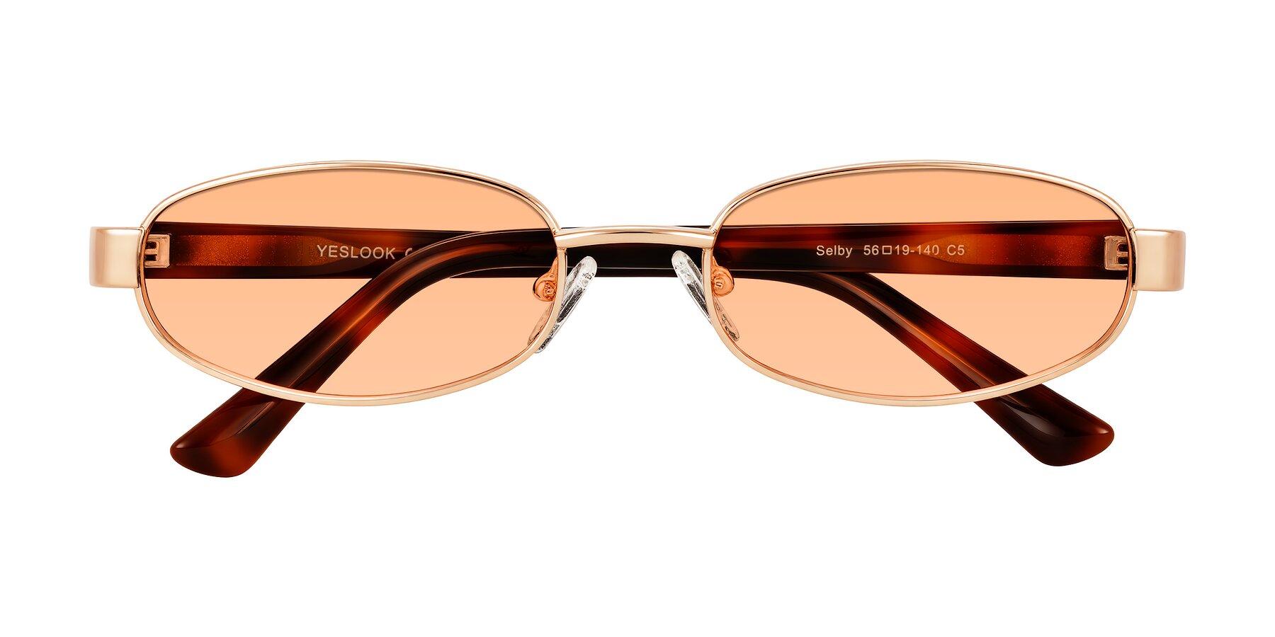 Folded Front of Selby in Rose Gold with Light Orange Tinted Lenses